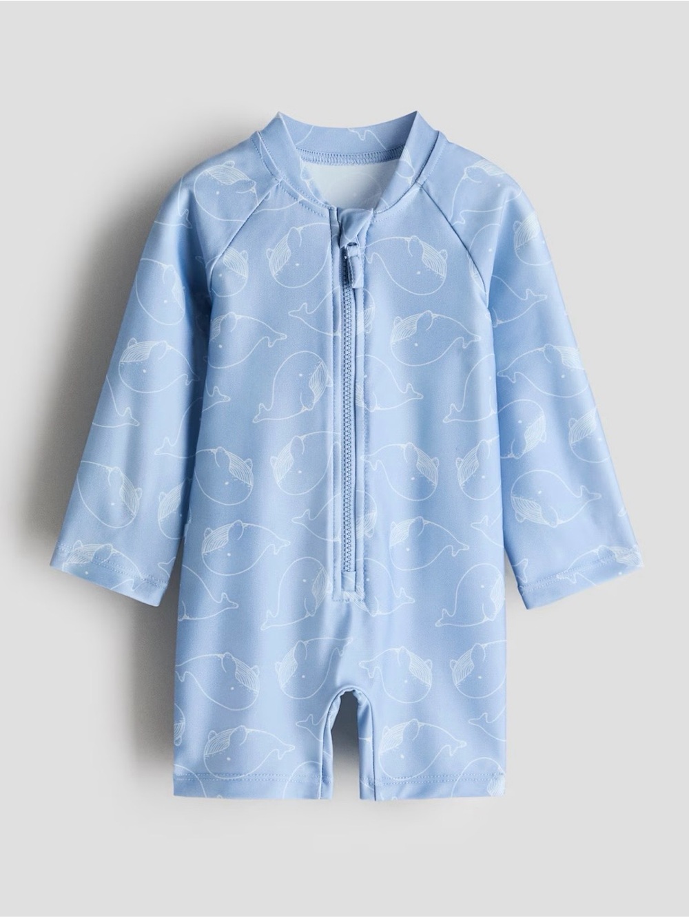 H&M Toddler Light Blue Whale Print Long Sleeve Swimsuit UPF50